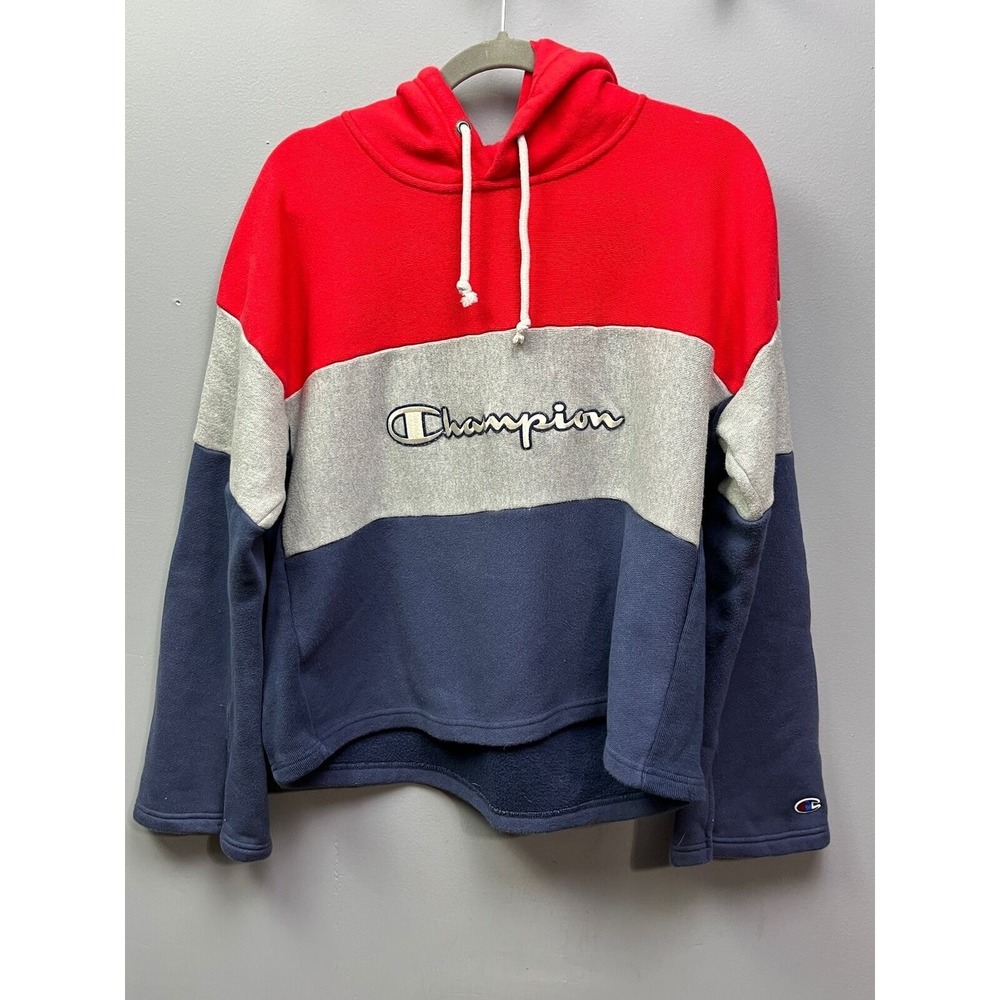 Champion Hoodie Women XL Red‎ Grey Navy Reverse Weave Colorblock WL8282018 Logo
